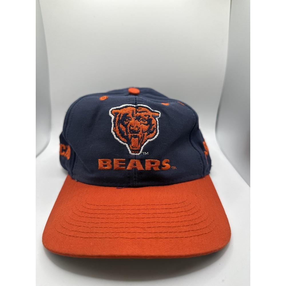VINTAGE Chicago Bears Hat Blue Cap Snap Back Block Head Football Competitor 90s